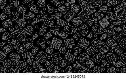 Vector seamless startup and business pattern with line icons on background
