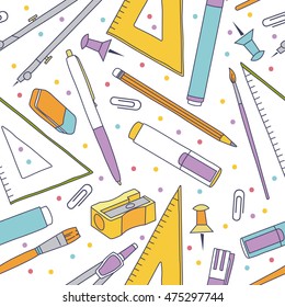 Vector seamless stationery pattern. Vector back to school illustration.