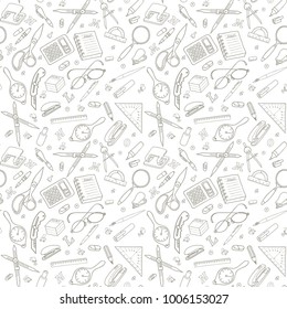 Vector seamless stationery pattern. Hand-drawn black & white background. Doodle stylish office pattern.