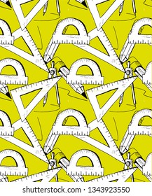 Vector seamless stationery pattern. Hand-drawn black & white background. Doodle stylish office pattern