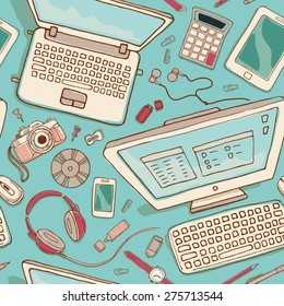 Vector seamless stationery pattern. Hand-drawn background.