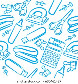 Vector seamless stationery pattern. Hand-drawn black & white background. Doodle stylish 
office pattern

