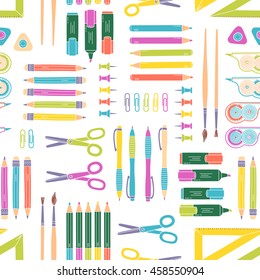 Vector seamless stationery pattern. School and office background. Vector illustration.