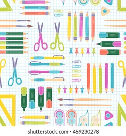 Vector seamless stationery pattern. School and office background. Vector illustration.