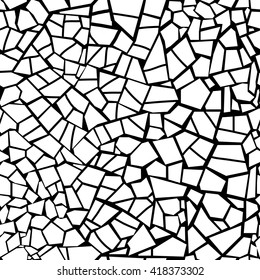 Vector seamless stone pattern. Broken glass. Abstract mosaic pattern. Black and white background. For design and decorate path, wall, backdrop. Masonry endless texture. crack overlay