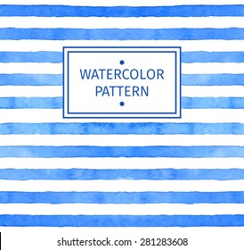 Vector Seamless Strip Watercolor Pattern. Blue Background.