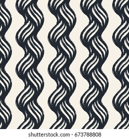 Vector seamless striped ink drawn stylish waves pattern.Hand painted expressive ornament for textile,wrapping, decoration.
