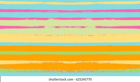 Vector seamless striped modern summer pattern. Can be used for textile or clothes. Hand painted abstract smeared stripes in yellow, green, pink, and blue. Hipster trendy colourful ink traces.
