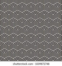 Vector seamless stripes pattern. Modern stylish texture with monochrome trellis. Repeating geometric hexagonal grid. Simple lattice graphic design.