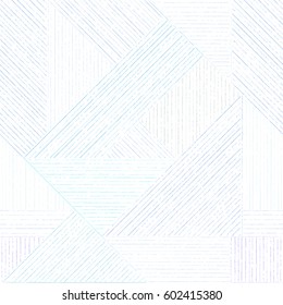 Vector seamless stripes pattern. Multi-colored hand drawn pencil sketch lines on white background. Geometric tangram shapes including triangle, square, pentagon and trapezoid.