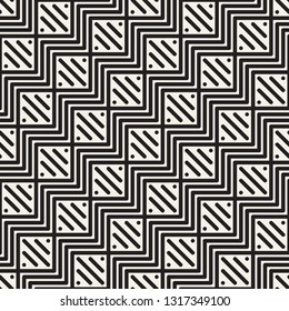 Vector seamless stylish lattice pattern. Geometric zigzag lines ornament. Monochrome striped linear background design.