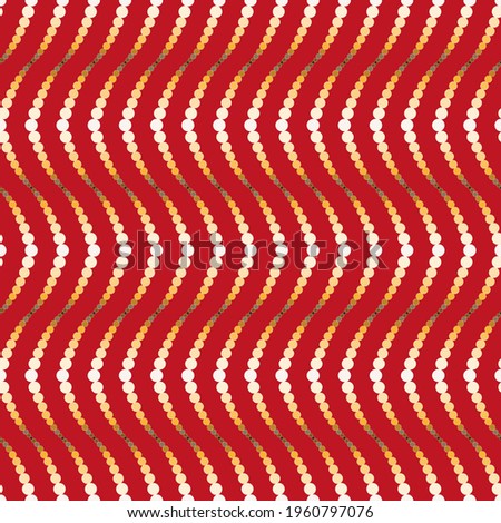 Vector, Seamless, Stylized Image of Peculiar Yellow and White Vertical Waves On a Red Background 