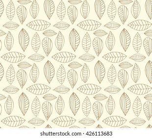 Vector Seamless stylized leaf pattern on white background. Hand drawn seamless pattern
