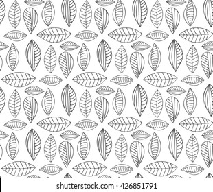 Vector Seamless stylized leaf pattern on white background. Hand drawn seamless pattern