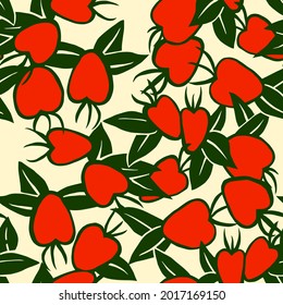 Vector seamless stylized strawberry with leaves