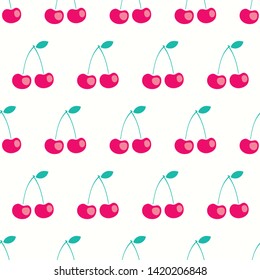 vector seamless summer berry pattern with cherry and leaves. Summer cartoon berry background