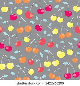 vector seamless summer berry pattern with cherry and leaves. Summer cartoon berry background