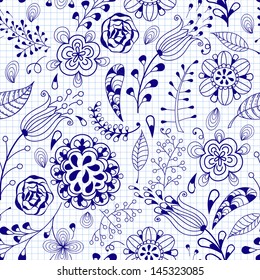 Vector seamless summer doodle style  floral pattern, seamless pattern in swatch menu