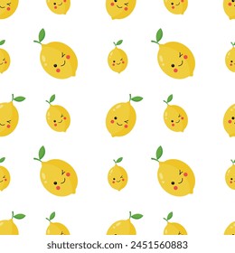 Vector seamless with summer fruit on editable background. banana, cherry, grapes, lemon, avocado, mango, orange, apple, strawberry, pear.