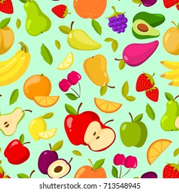 Vector seamless summer fruits pattern. colorful cartoon background with fruits illustration