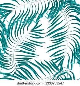 Vector seamless summer palm leaves on white background