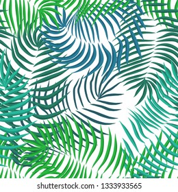 Vector seamless summer palm leaves on white background