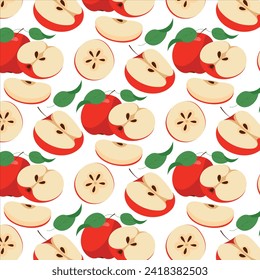 Vector seamless  summer pattern with apples and leaves. Seamless texture design.