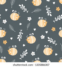 vector seamless summer pattern with bees, flowers, branches