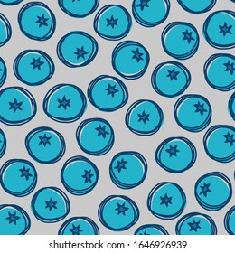 Vector seamless summer pattern with blueberries. Tasty berries drawn in line art and colored in misprint style