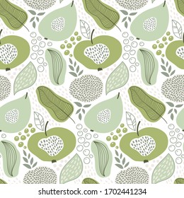 Vector Seamless Summer Pattern with Fruits and Flowers. Bright Summer Background. Harvest Wallpaper