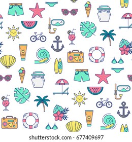Vector seamless summer pattern. Line style background