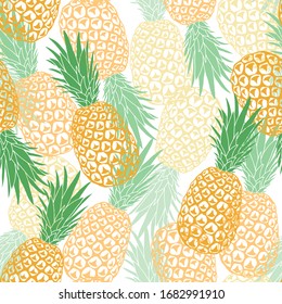 Vektorillustration nahtloses Sommermuster mit Ananas. Köstliche schöne Früchte in mehreren Schichten. Design für Druck auf Stoff, Tapete, Packpapier