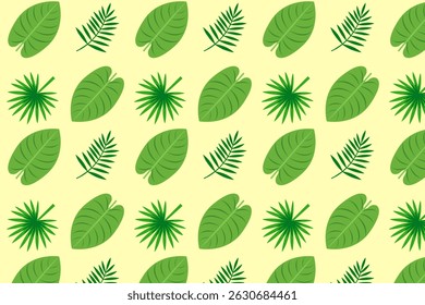 Vector seamless summer tropical pattern with green leaves.