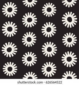 Vector seamless sunburst shapes freehand pattern. Abstract background with round brush strokes. Monochrome hand drawn texture