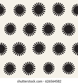 Vector seamless sunburst shapes freehand pattern. Abstract background with round brush strokes. Monochrome hand drawn texture