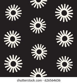 Vector seamless sunburst shapes freehand pattern. Abstract background with round brush strokes. Monochrome hand drawn texture