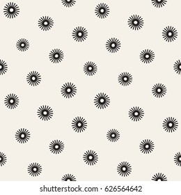 Vector seamless sunburst shapes freehand pattern. Abstract background with round brush strokes. Monochrome hand drawn texture