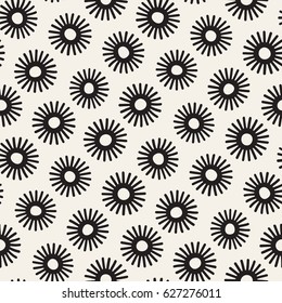 Vector seamless sunburst shapes freehand pattern. Abstract background with round brush strokes. Monochrome hand drawn texture