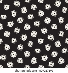 Vector seamless sunburst shapes freehand pattern. Abstract background with round brush strokes. Monochrome hand drawn texture