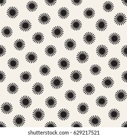 Vector seamless sunburst shapes freehand pattern. Abstract background with round brush strokes. Monochrome hand drawn texture