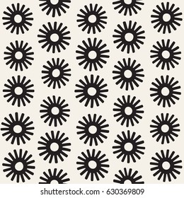 Vector seamless sunburst shapes freehand pattern. Abstract background with round brush strokes. Monochrome hand drawn texture