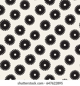 Vector seamless sunburst shapes freehand pattern. Abstract background with round brush strokes. Monochrome hand drawn texture