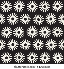 Vector seamless sunburst shapes freehand pattern. Abstract background with round brush strokes. Monochrome hand drawn texture