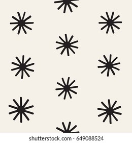 Vector seamless sunburst shapes freehand pattern. Abstract background with round brush strokes. Monochrome hand drawn texture