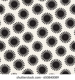 Vector seamless sunburst shapes freehand pattern. Abstract background with round brush strokes. Monochrome hand drawn texture