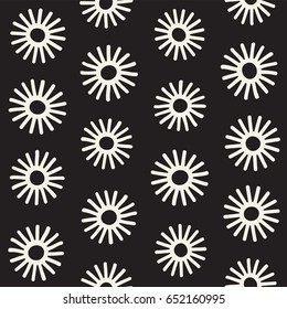 Vector seamless sunburst shapes freehand pattern. Abstract background with round brush strokes. Monochrome hand drawn texture