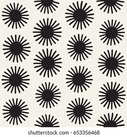 Vector seamless sunburst shapes freehand pattern. Abstract background with round brush strokes. Monochrome hand drawn texture