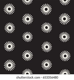 Vector seamless sunburst shapes freehand pattern. Abstract background with round brush strokes. Monochrome hand drawn texture