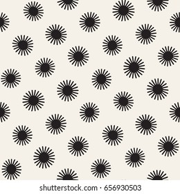 Vector seamless sunburst shapes freehand pattern. Abstract background with round brush strokes. Monochrome hand drawn texture
