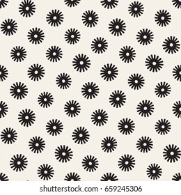 Vector seamless sunburst shapes freehand pattern. Abstract background with round brush strokes. Monochrome hand drawn texture